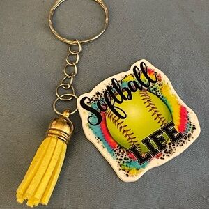 Softball Life Keychain with Yellow Tassel